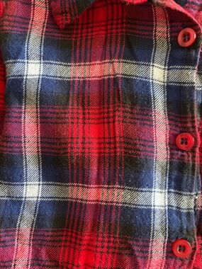 Red and Navy Plaid Button-Up Shirt